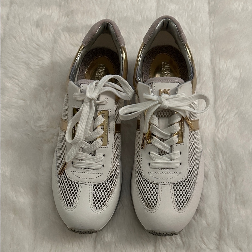 Michael Kors White and Gold Sneakers